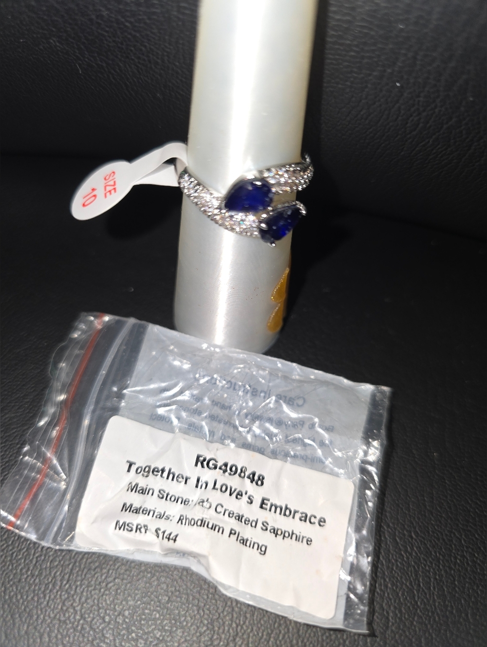 Together In Love's Embrace Rhodium-Plated Ring Sapphire Fuzed Bomb Party Sz 10